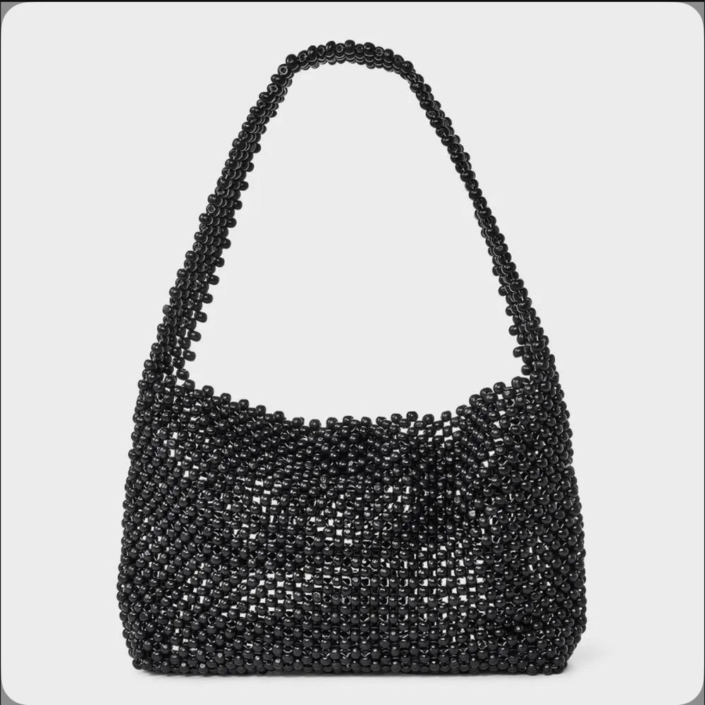A New Day Black Wooden Beaded Shoulder Bag Purse NWT Boho Handmade Target